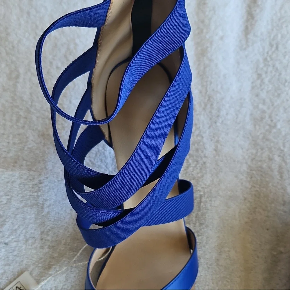 J. Adams Blue PU Strappy Stiletto Heel Open Toe Zip Closure Women's Size 10 - Picture 8 of 9